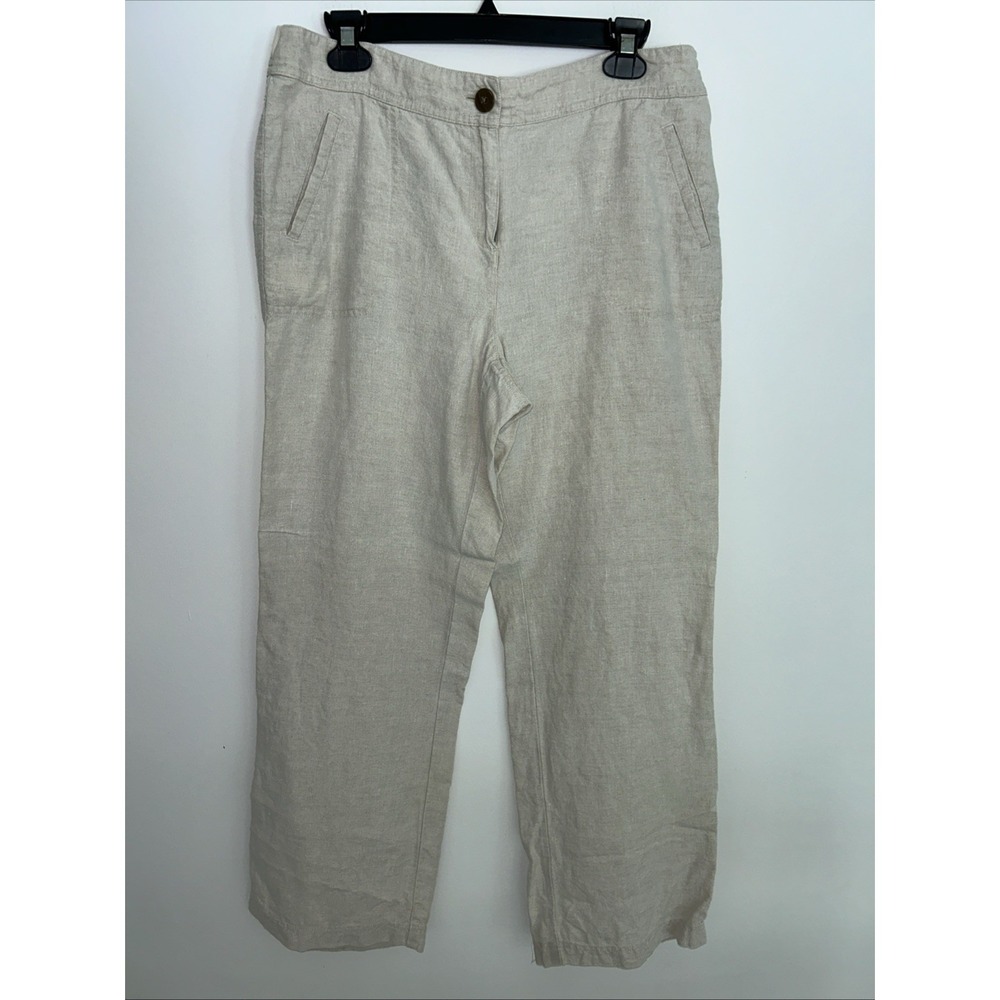 CHICOS | 100% Linen Beige Wide Leg Pants Elastic Waist Coastal Resortwear 1.5/10